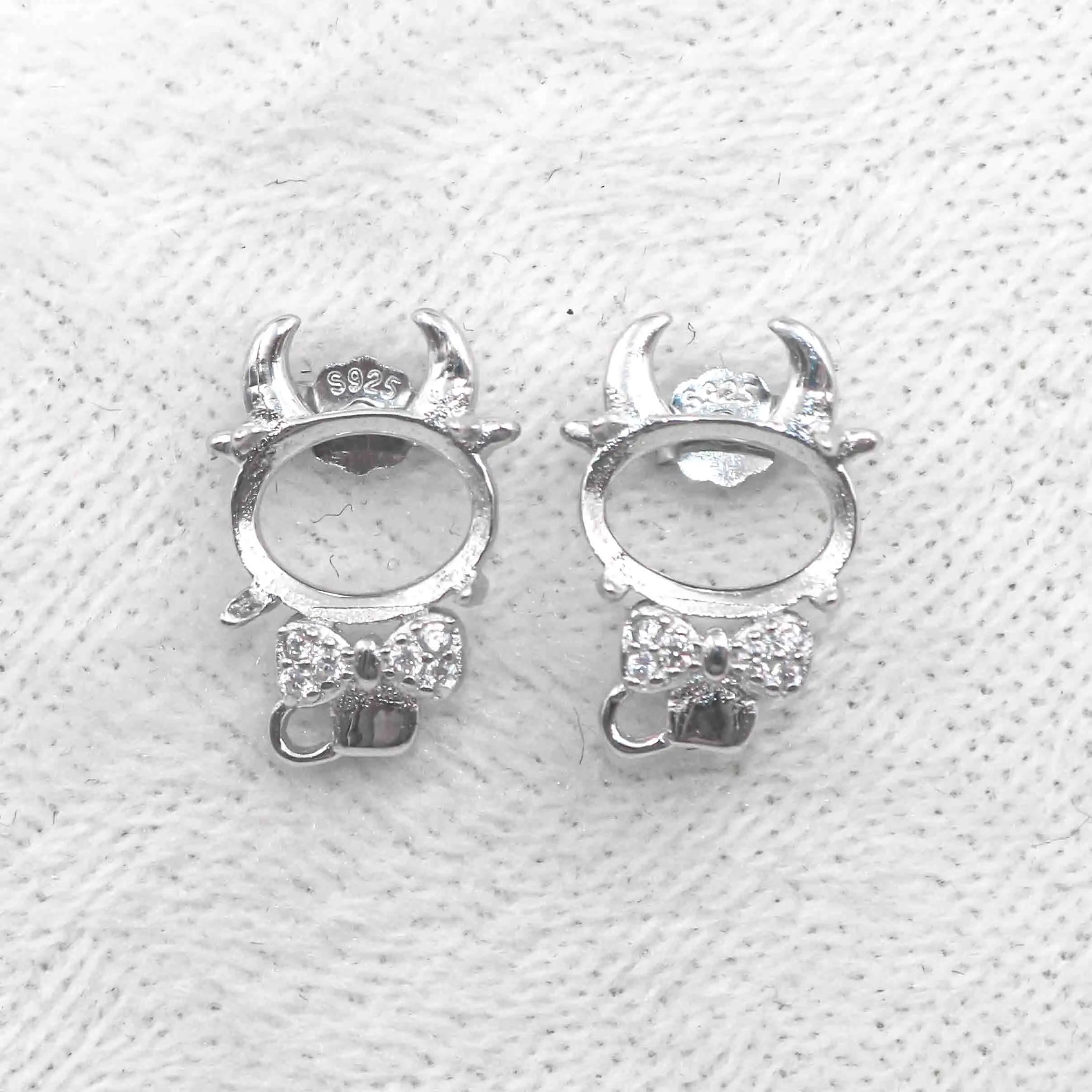 Sterling Silver 7*9mm Semi Mount Stud Earrings Empty Support Blank Claws Setting S925 Base Without Center Stone for DIY Inlay
