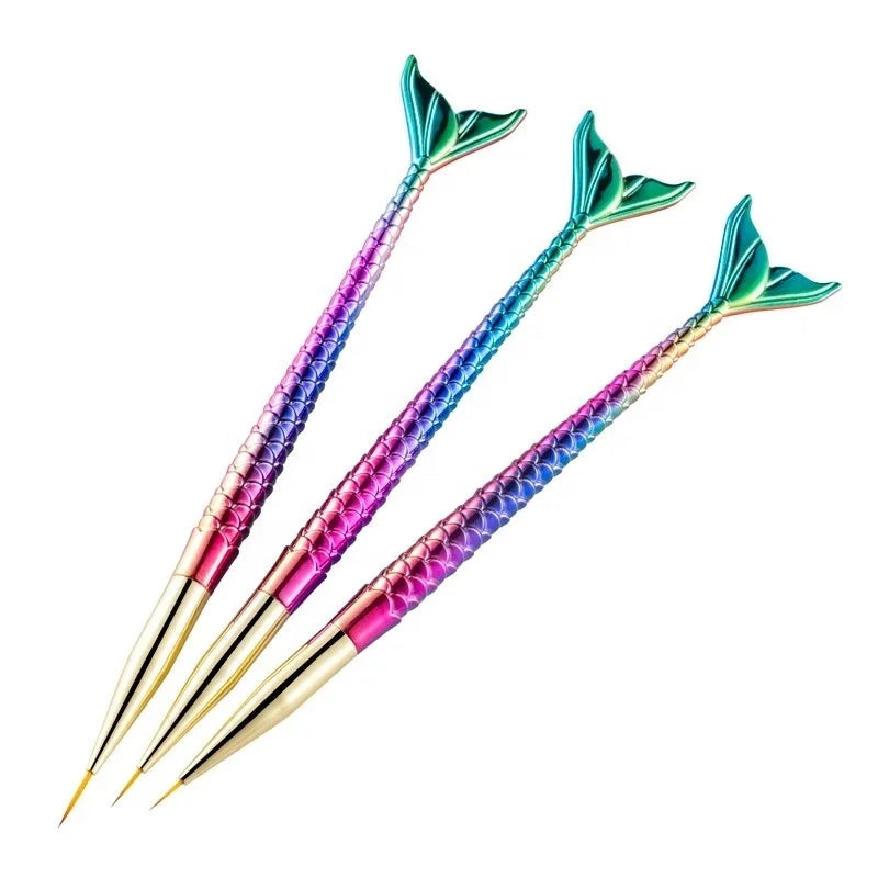 7/9/11mm Nail Art Brush Liner Line Stripe Fish Tail Gradient Pen Design Flower Tips Painting Drawing Acrylic UV Gel Polish Tools
