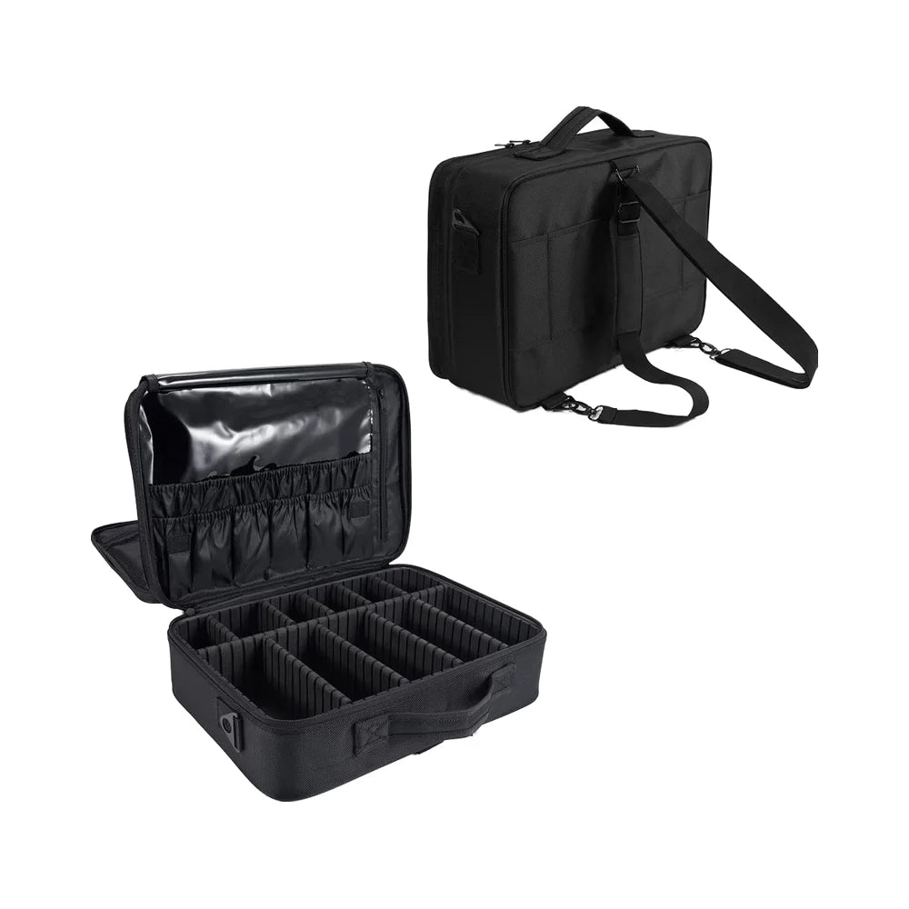Large Funky 3-Layer Portable Cosmetic Case with DIY Adjustable Dividers for Toiletry Organizer and Makeup Bag for Travel
