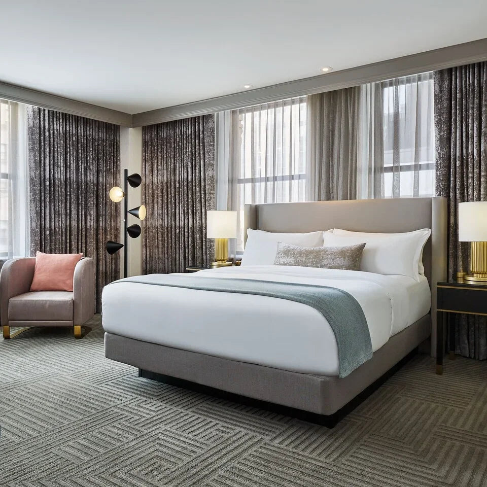 Customized OEM/ODM 3 4 Star Hotel Bedroom Furniture Functioning king Queen Size 180 * 200 Linen Fabric Bed Set
