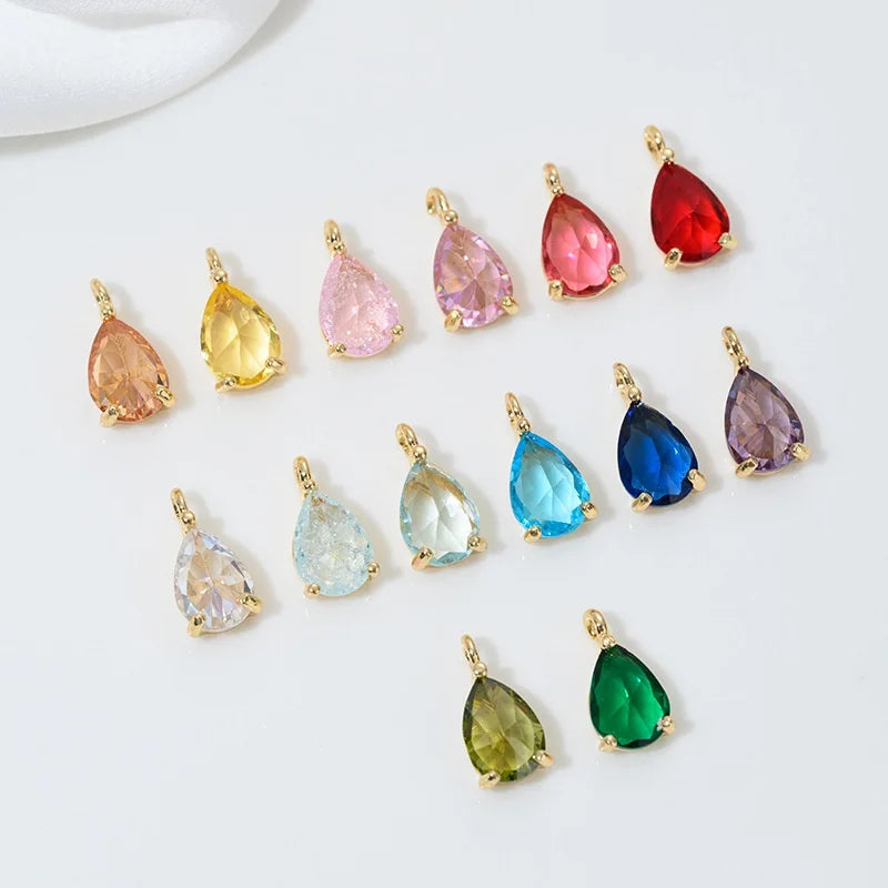 Gold-plated Copper Single Loop Water Droplet Colorful Zircon Pendant for DIY Earrings Bracelet Necklace Making