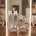 Fancy Gold Square Plastic Acrylic Cosmetic Packaging 30g Luxury Cream Jars and Lotion Bottles with golden Lid in Stock