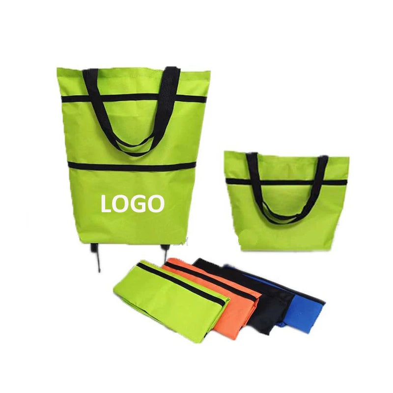 Custom Wheeled Shopping Grocery Cart Bag Reusable Folding Fabric Shopping Trolley Bags