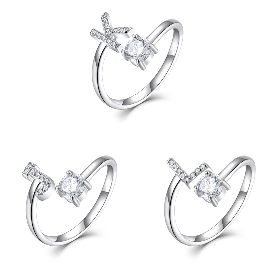 Wholesale Women Men Luxury Letter Ring Classic Rhodium Plated 925 Sterling Silver Brilliant White Cubic Zirconia Wedding Party