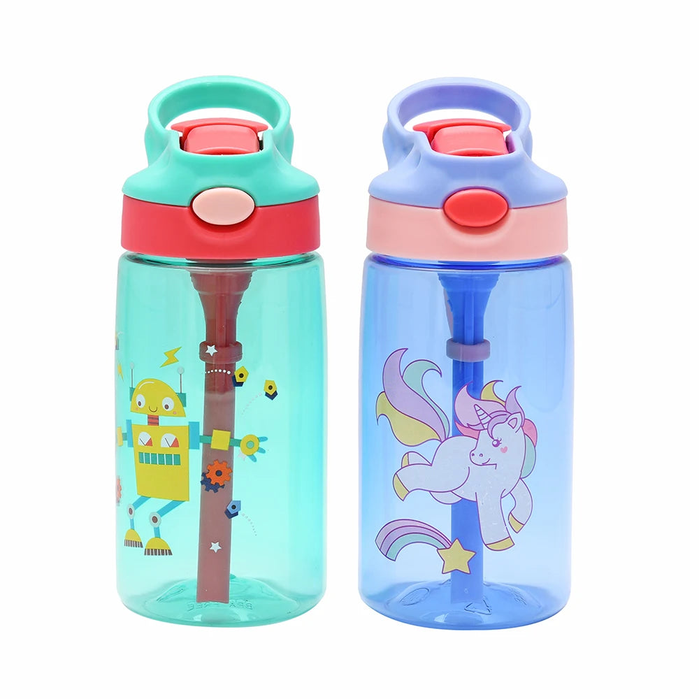 Customized Portable Plastic School Children Bpa Free Cartoon Water Bottle Straw Leak Proof Kids Drink Bottles