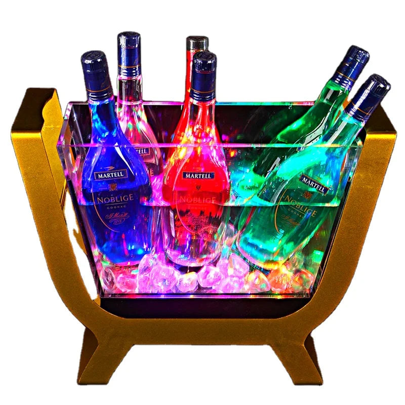 Rectangle Iron 6/12 Bottles for Size Bar Ice Barrel LED Luminous Beer Wine Bottle Holder Rechargeable Ice Bucket 10L