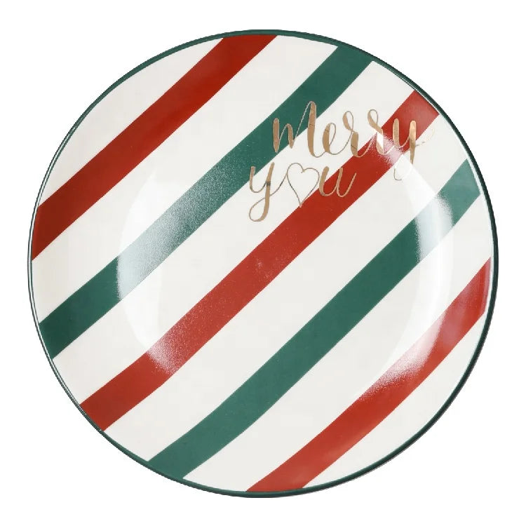 Custom Christmas Series Decal Printed Ceramic Dinner Steak Salad Fruit Butter Plate Dishes Wedding Party Stoneware Tableware Set