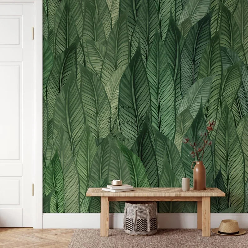 Big Palm Leaves Adhesive Wall 3d Wallpaper for Living Room