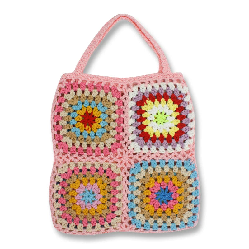 Factory Wholesale Summer Ethnic Style Beach Handbag Handmade Random Flower Pattern Durable Portable Open Closure Two Handles