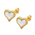 Gold Plated Stainless Steel Pave Shell Heart Stud Earrings Waterproof Stainless Steel White Seashell Heart Earrings