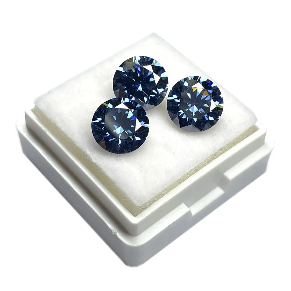 1 Carat Dark Blue Lab Created Round Brilliant Cut 6.5mm Moissanite Diamond for Jewelry