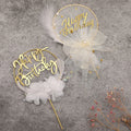 Gold Sliver Iron Back to School Birthday Valentine's Day Cake Decoration Net Wind Yarn Feather Topper Insert Camilla