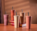 710ML Bubble Antislip Double Wall Tumbler Stainless Steel New Arrival Frosted Large Capacity Water Drinking Cup with Straw