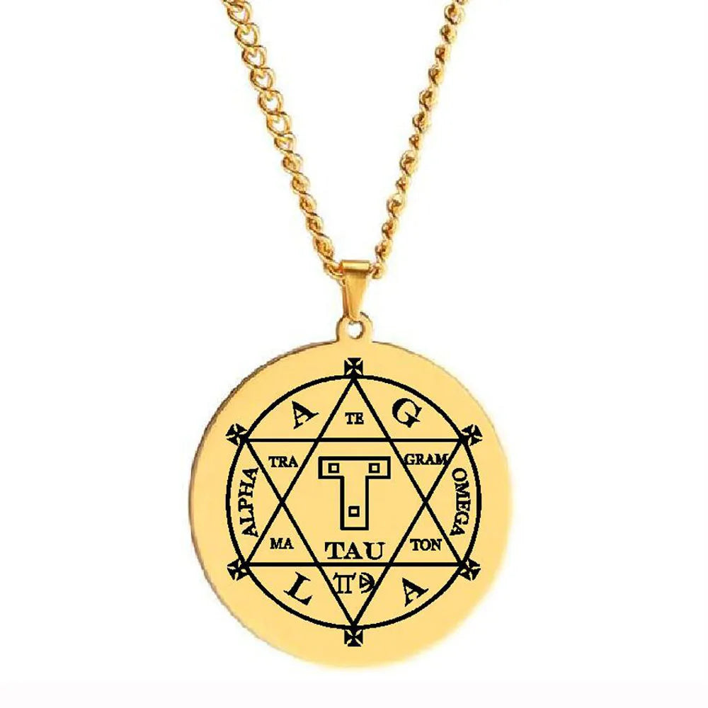 HLSS651 Titanium Steel Jewelry Symbols in the Hexagram of Solomon Amulet Talisman Laser Marking Stainless Steel Pendant Necklace