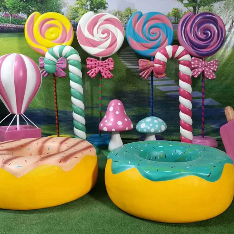 Support Customized Large Foam Fiberglass Candy Props Sculpture / Giant Lollipop Candyland for Wedding