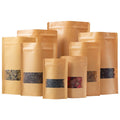 Recycled Customized Stand up Pouches Dry Food Packaging Brown Kraft Paper Bags with Translucent Window