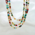 Bohemian Fashion Colorful Natural Stone Freshwater Pearl Beaded Necklace Stainless Steel Gold Plated Jewelry Colier Pour Femme