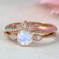 Graceful Vintage S925 Rose Gold Plated Jewelry Moonstone Round Engagement Ring Set Rainbow Wedding Promise Ring