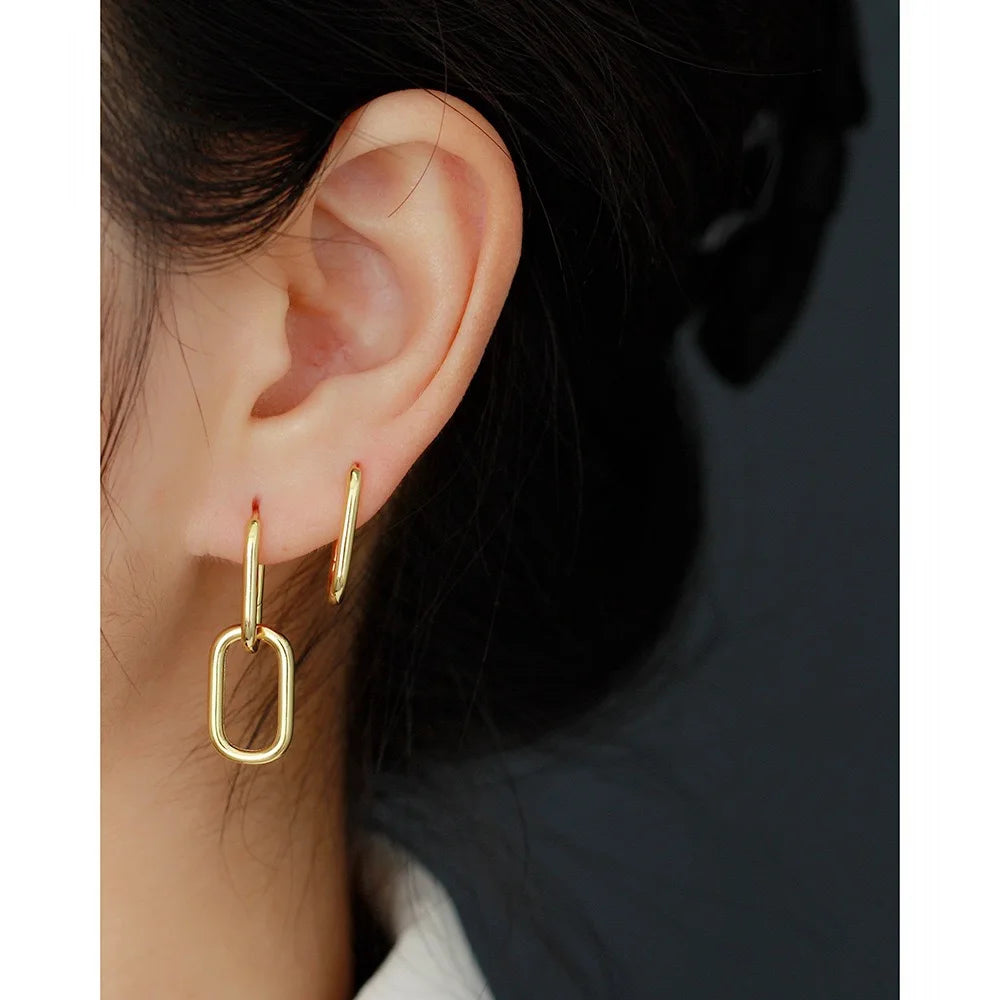 Hot Selling Fashion 925 Sterling Silver Luxury Earrings Chunky Double Oval Round Drop Gold Hoop Earrings for Women