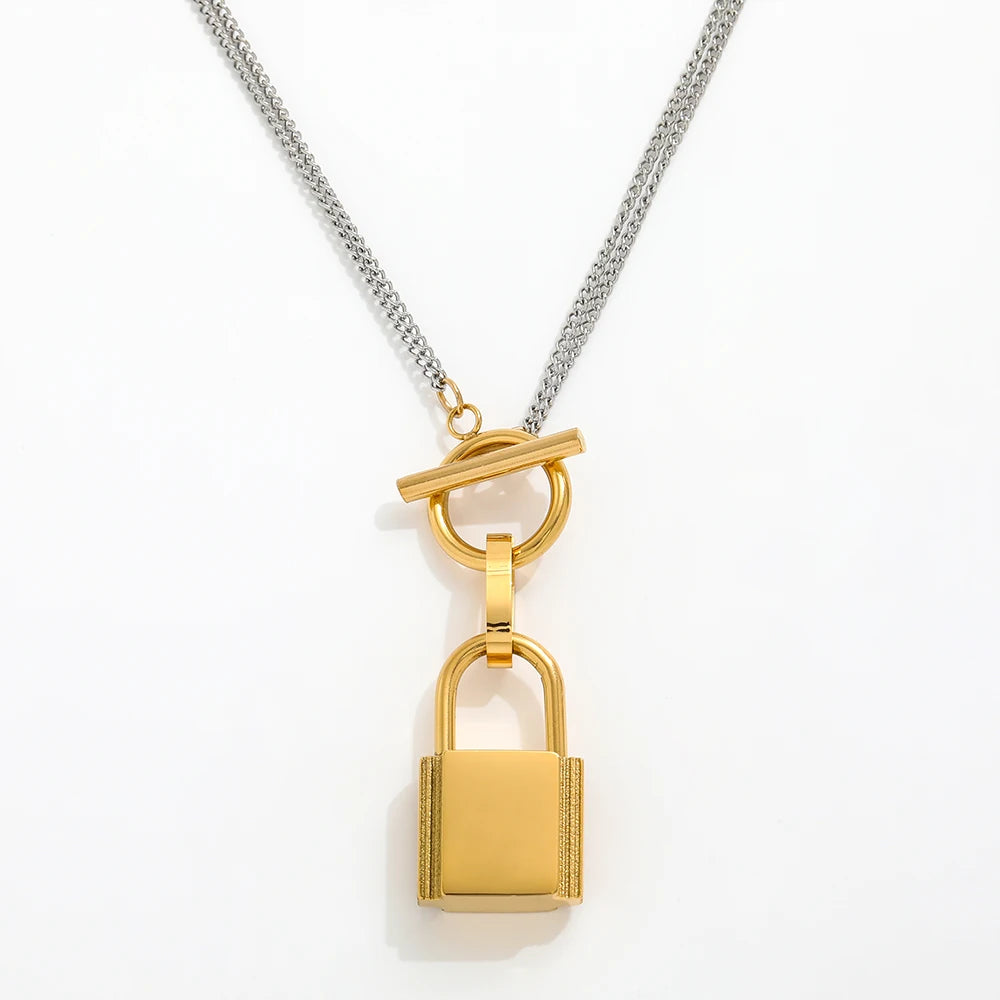 JOOLIM High End Stainless Steel Padlock Pendant Toggle Steel Color Chain Necklace 18K Gold Plated Jewelry Wholesale
