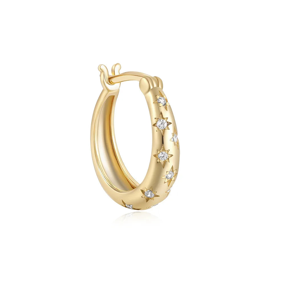 Hot Sale Sterling Silver 925 Earrings Pentagram Star Zircon Gold Plated Ear Buckle Hoop Earrings for Women