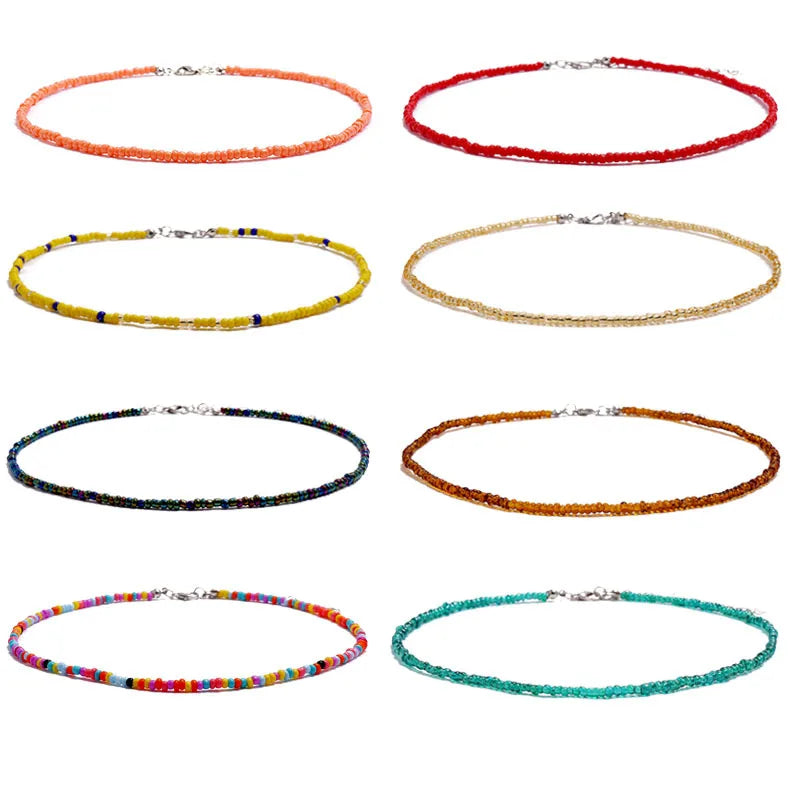 Boho Beaded Choker Necklace Women Bohemian Seed Beads Choker Colorful Bead Necklace for Women Girls