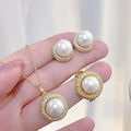 Classic Queen Set Gold Plated 10-11MM Strong Light Flawless Natural Edison Pearl Necklace Earring Freshwater Pearl Jewelry Set