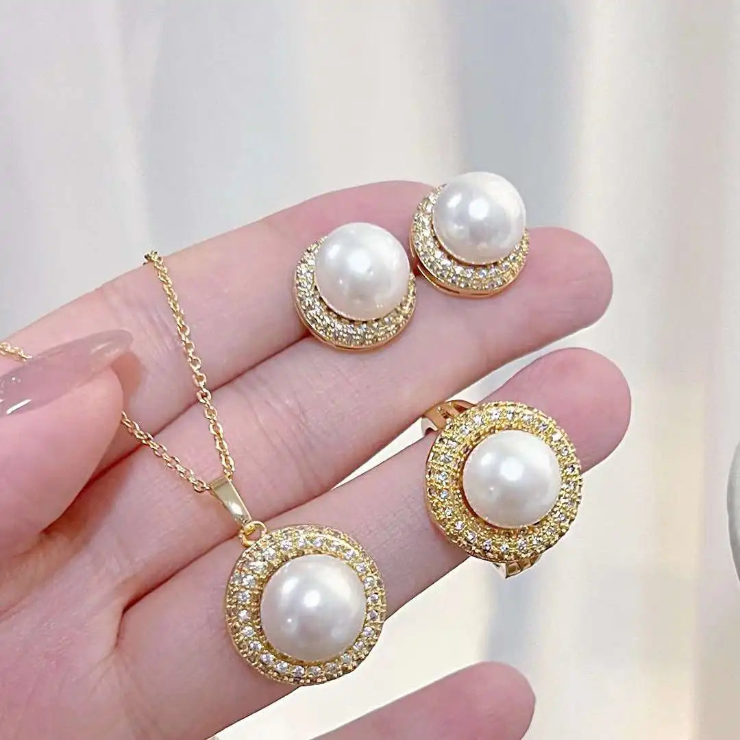 Classic Queen Set Gold Plated 10-11MM Strong Light Flawless Natural Edison Pearl Necklace Earring Freshwater Pearl Jewelry Set