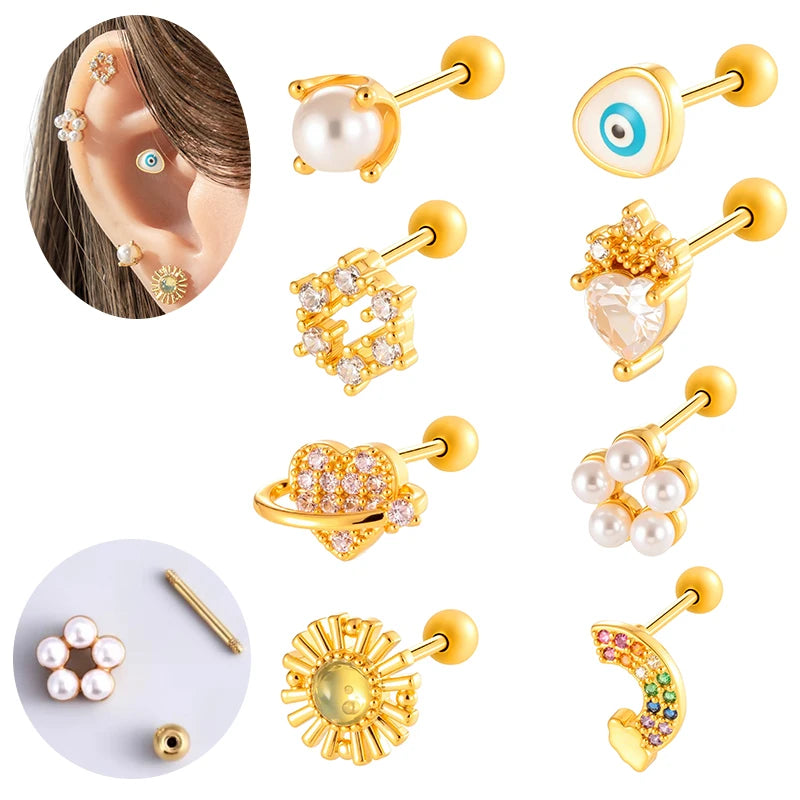 Hengsen Hypoallergenic Stainless Steel Heart Helix Cartilage Tragus Stud Earrings for Children's and Women Body Piercing Jewelry