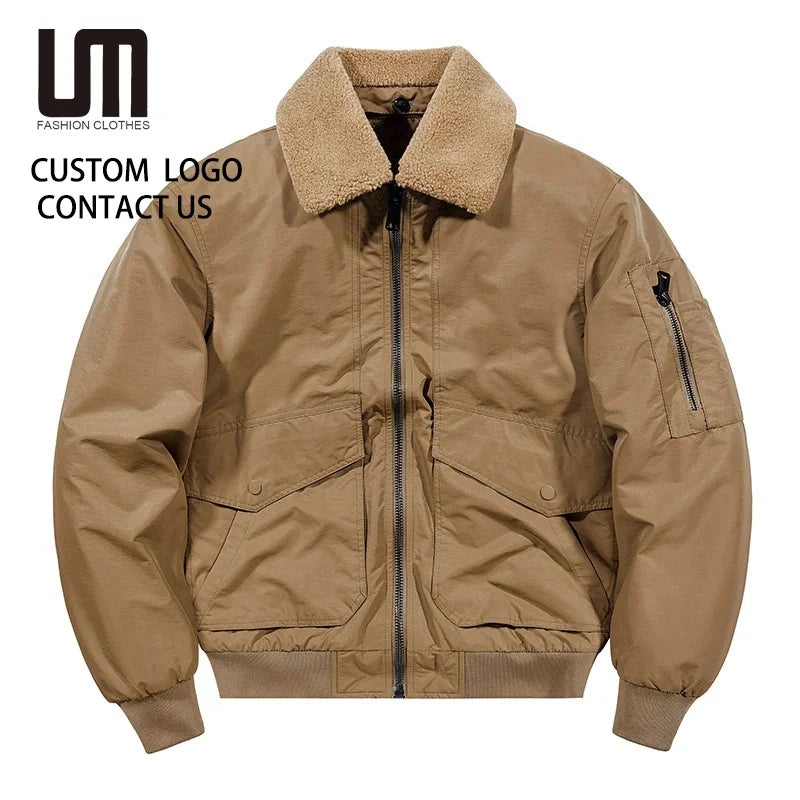 Clearance Sales Men's Winter Jacket Autumn Windproof Warm Coat Casual Loose Fit Polyester Plus Size Outerwear with Fur Collar