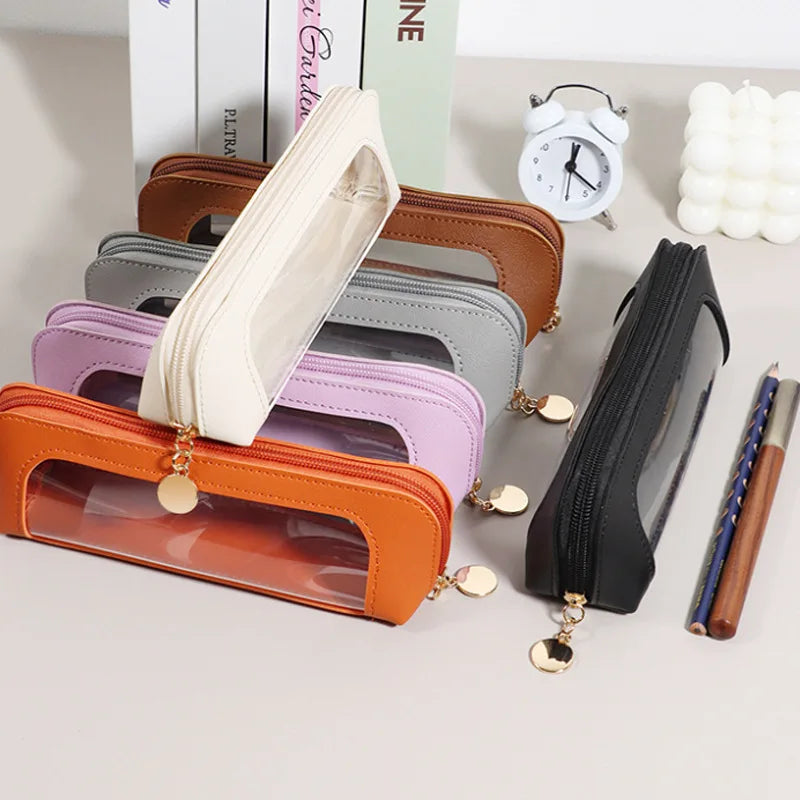 Multi-Function Zipper Pen Case Fashionable PU Leather Business Office Student School Storage Bag Cute Pen Bag for Bathroom Tool