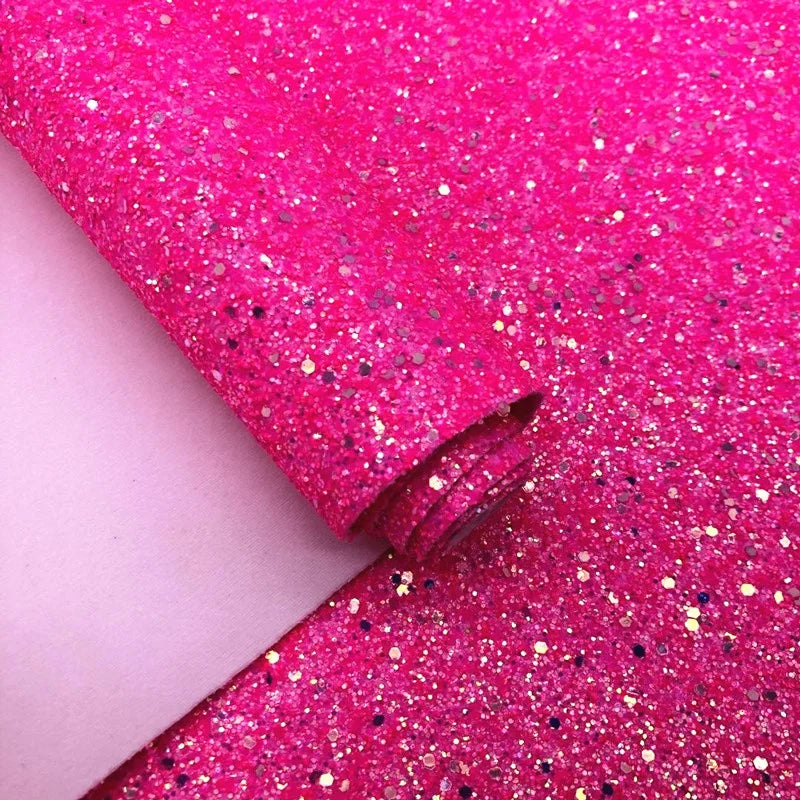 Neon Color Chunky Glitter Leather Fabric for Hair Bows Shoes Bags Purse Earrings Crafts for Upholstery Decorative Garment