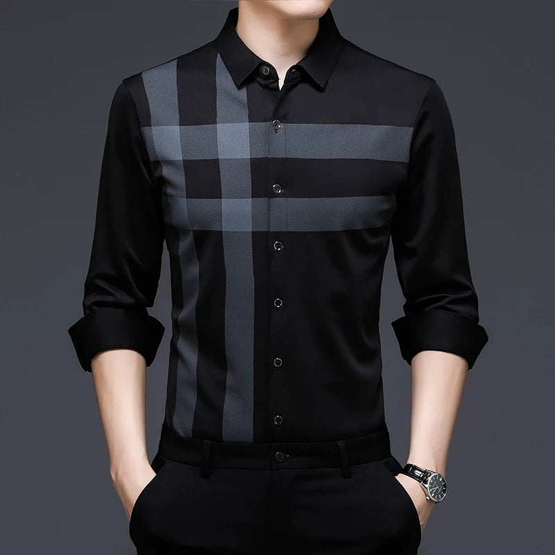 Casual Men Shirts 2023 Spring Autumn Striped Design Vintage Style Shirt Long Sleeve Business Party Tops Anti-wrinkle