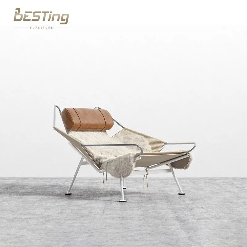 Scandinavian Modern Design Synthetic Leather Foldable Reclining Lounge Chair for Apartment Hotel Villa Living Room