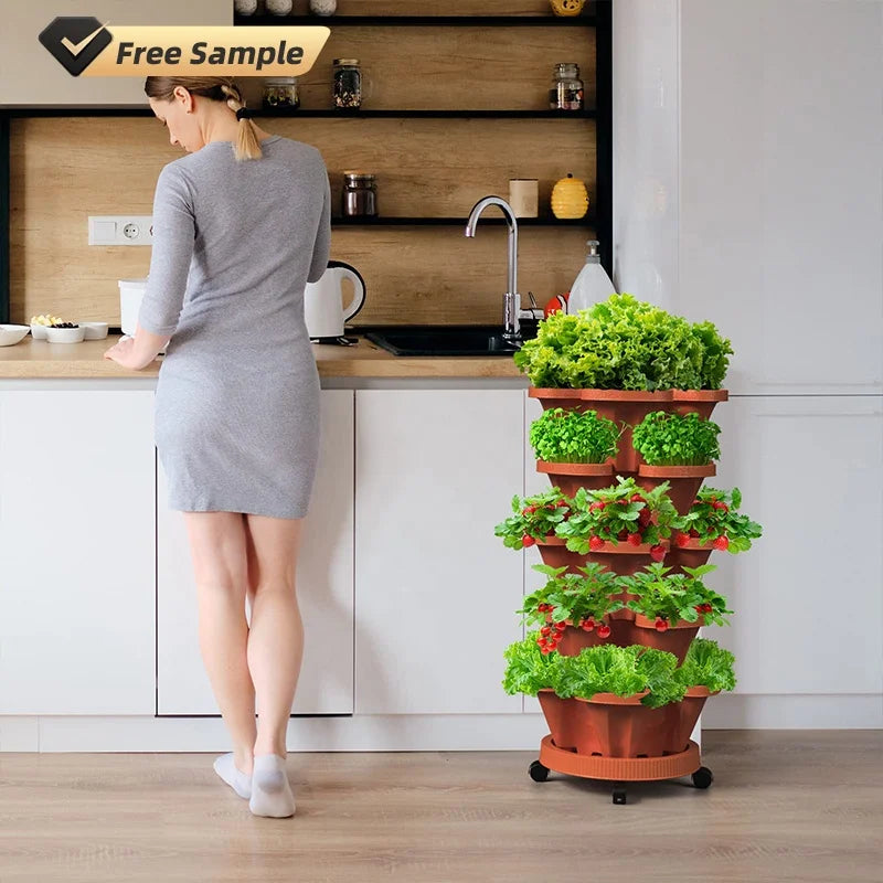 3/4 Petal Multi-Tier Eco-Friendly Indoor/Outdoor Creative Gardening Vertical Stackable Planter Flower Pot Set Home Mobile Tray