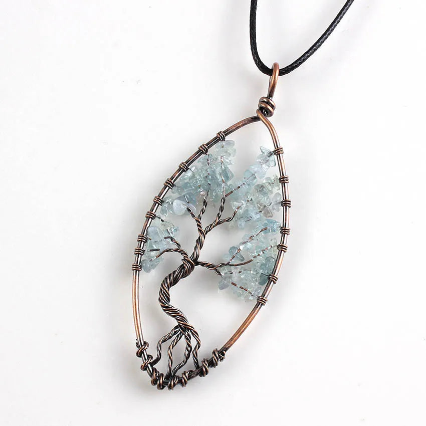 DIY Amethyst Reiki Chakra Tree of Life Amazonite Wire Wrapped Crystal Pendant Necklace