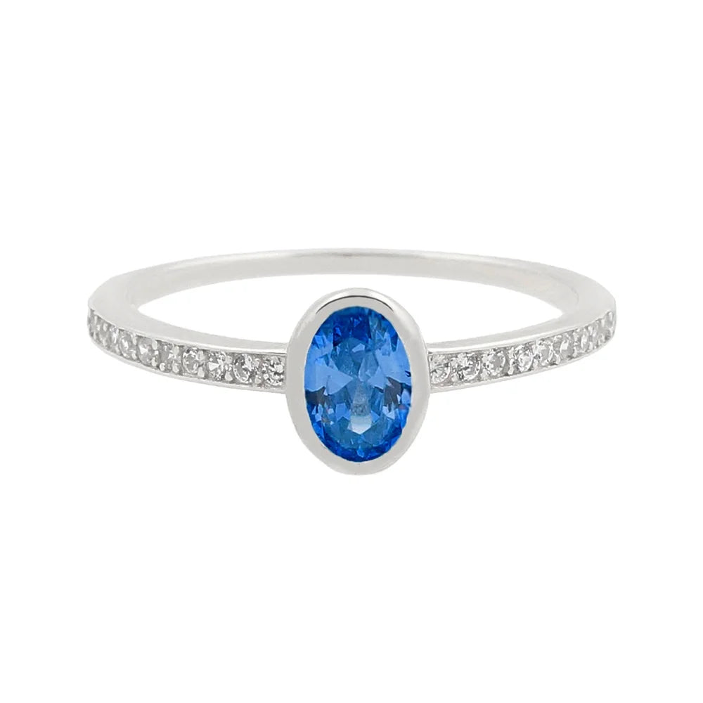 Bezel Amethyst Cubic Zircon Stone Rings Women 925 Sterling Silver Blue Solitaire Ring Gold Plated Rings