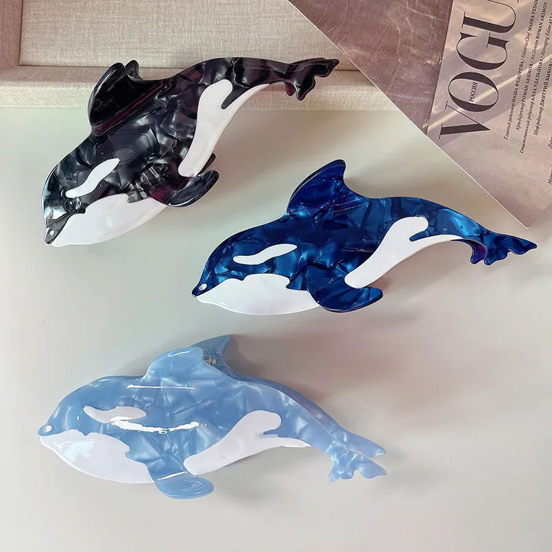 New Sea Creature Blue Whale Grab Clip High Textured Cute Acetate Hairpin Ponytail Hairpin Shark Clip Hairpin Accessory