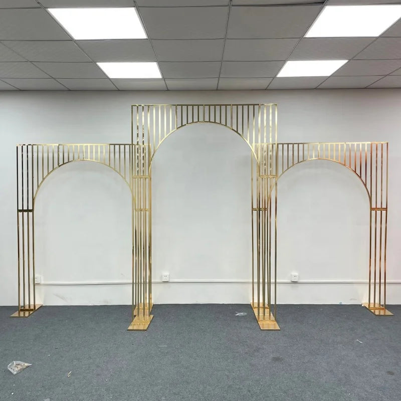 2m/2.4m Gold Arch Wedding Backdrop Frame Square Screen Flower Stand Outdoor Party Props Window Display Background Decoration