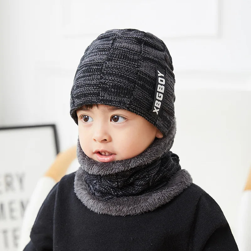 Men's and Children's Acrylic Knitted Beanie Hats with Neck Warmer Set