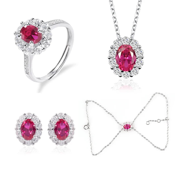 Custom Sterling Silver 925 Jewellery Red Ruby Set for Women