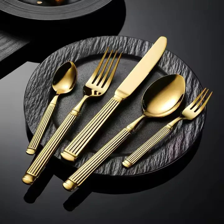 High-End Stainless Steel Roman Column Flatware Set Elegant Silver Wedding Silverware Mirror Western Cutlery Elegant Silver Set