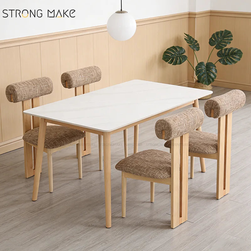 Contemporary Luxury Minimalist Restaurant Wabi Sabi Sherpa Upholstered Walnut Color Wooden Boucle Dining Room Chair for Kitchen