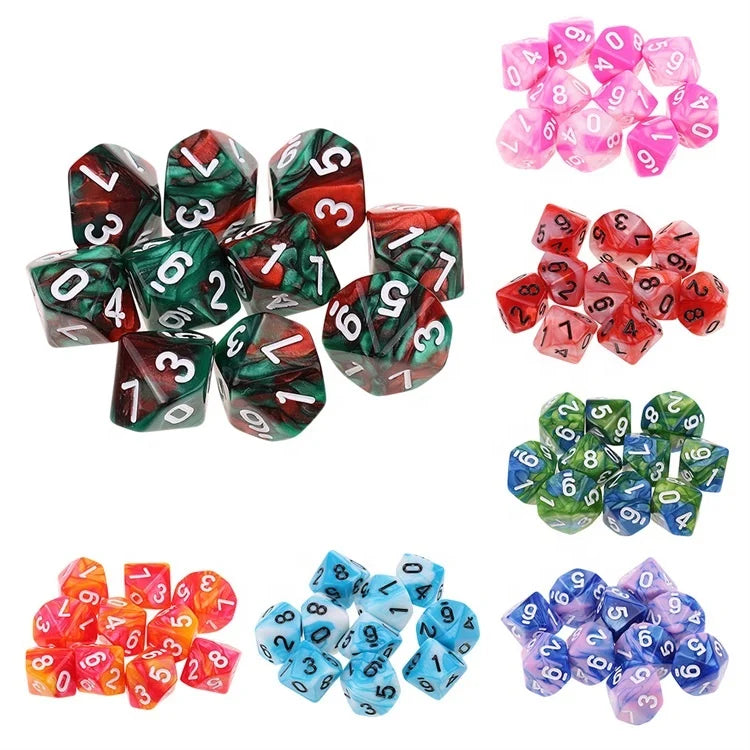 Precision 1-10 Numbers Polyhedral Set 10 Colored D10 Dice Custom Bulk 10 Sided DnD Dice