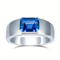 Messi Jewelry MSR-668 18k White Gold Man Ring Lab Grown Sapphire Ring Emerald Cut Gemstone Ring