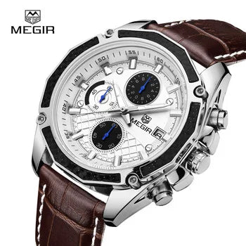 MEGIR 2015 New Watch Quartz Gift Watches Men Wrist Simple Business Chronograph Leather Clock Wristwatches Reloj Hombre