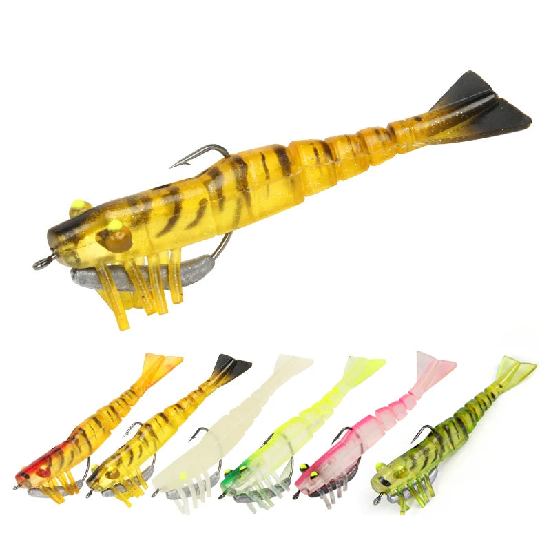 LETOYO Soft Lures 100mm 12g Sicilione Shrimp Worm Lure Wobbler Soft Prawn With Lead Head Hook Fishing Lure