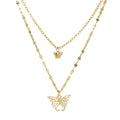 Fashion Jewelry 925 Sterling Silver butterfly Necklaces Two Layers Double Chain Butterflies Diamond Gold Plated Necklaces Women