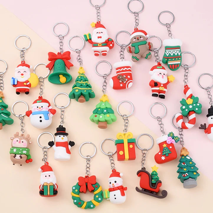 Santa Claus Elk Snowman Christmas Tree Keychain Cute PVC Cartoon Doll Key Chain New Year Decor Xmas Key Ring