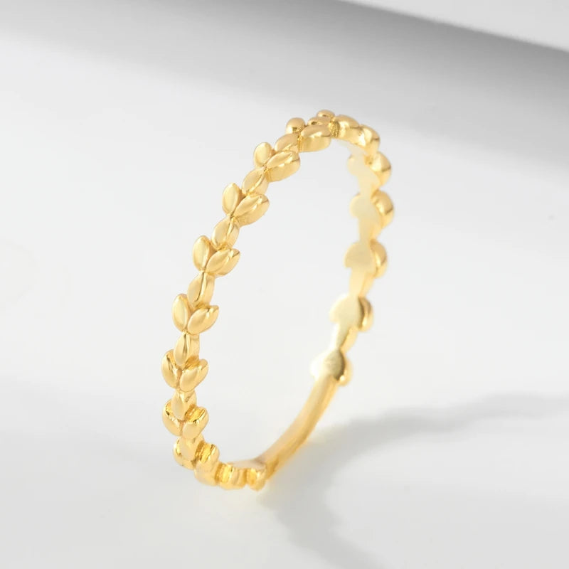 Wholesale Trendy 925 Sterling Silver Jewelry Simple Gold Plated Olive Branch Vine Band Leaf Ring for Women